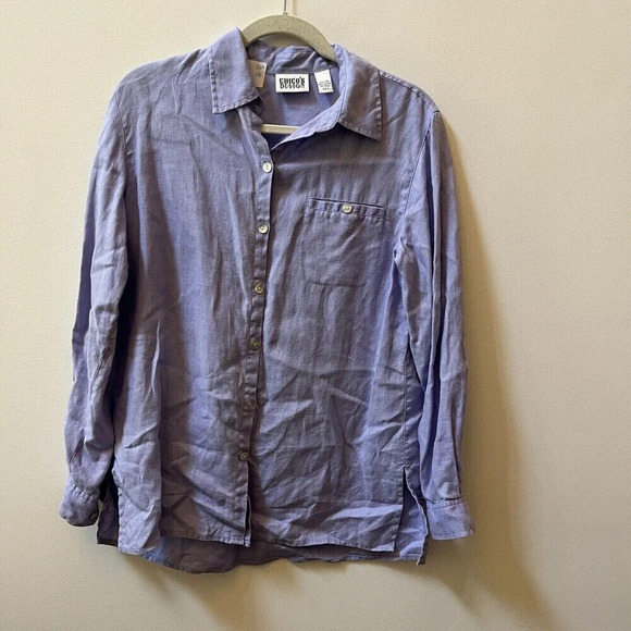 Vtg Chico’s Women’s Lilac Linen Top S 4 Long Sleeve Tunic Collared Blouse Purple - Picture 2 of 9